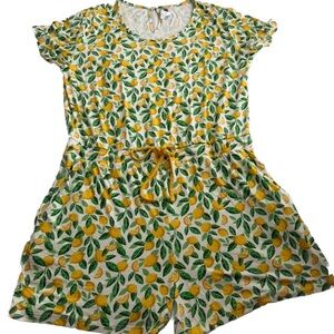 Alex’s Lemonade Stand Womens Romper XL Lemon Print Drawstring Waist Cottagecore